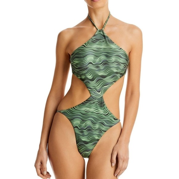 Cult Gaia Camari Halter Cut-Out One-Piece Swimsuit M saltation basil multi boho - Picture 1 of 9